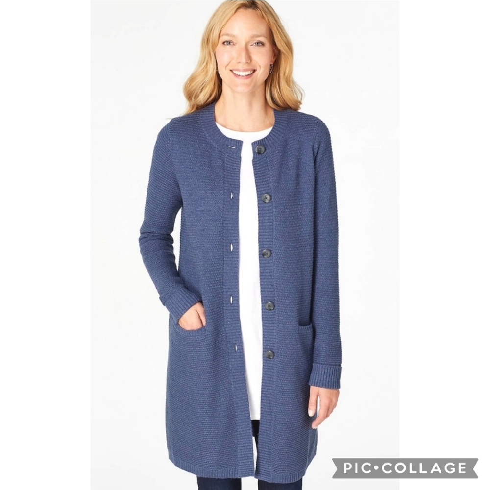 J. Jill Textured Long Cardigan Women’s Small Imperial Blue Comfy Cozy Grannycore